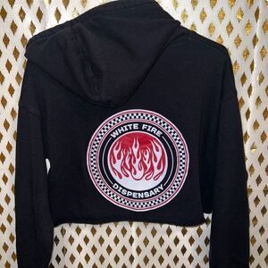 White fire dispensary crop top cropped hoodie size S